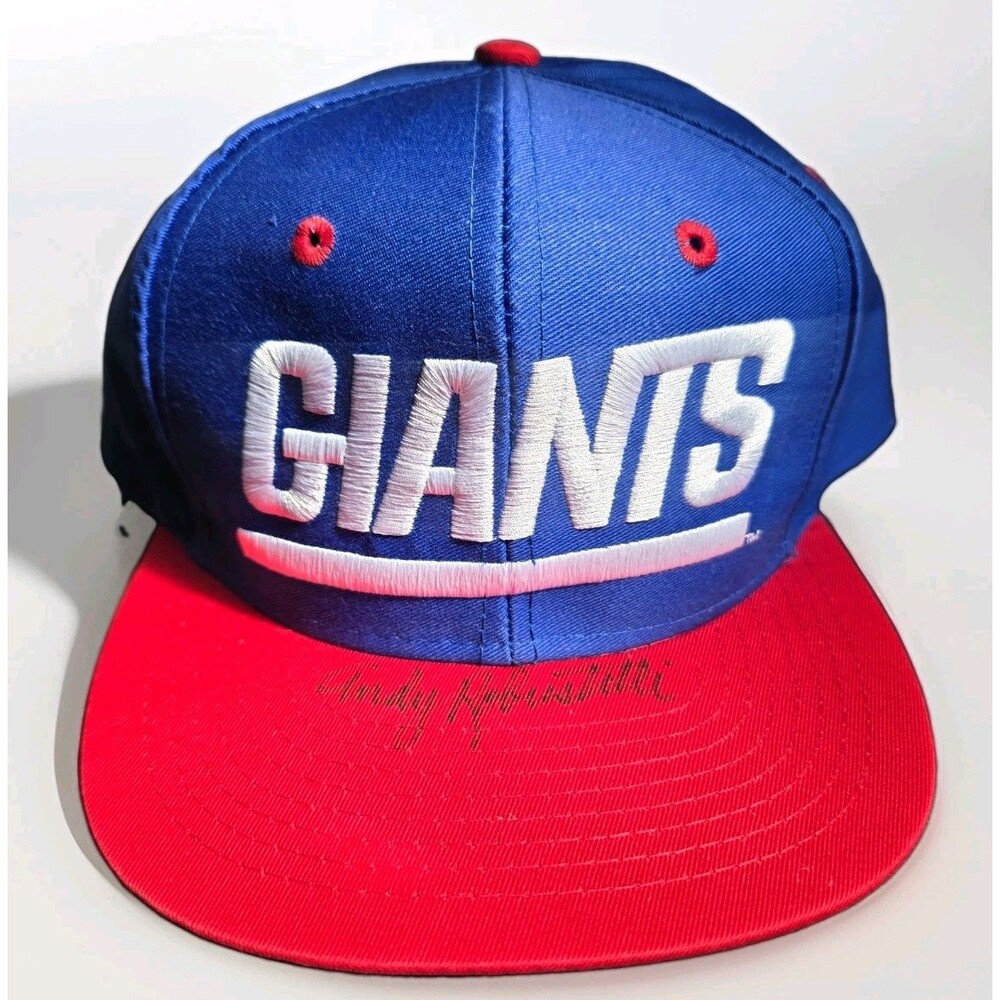 Vintage 90s Logo 7 NY Giants Snapback Hat Signed Andy Robustelli Hall of Fame